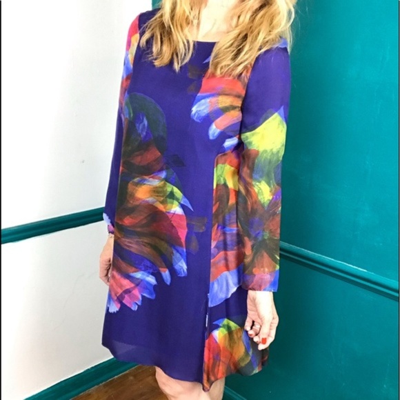 Leifsdottir 100% silk bold color swing dress - Picture 7 of 13